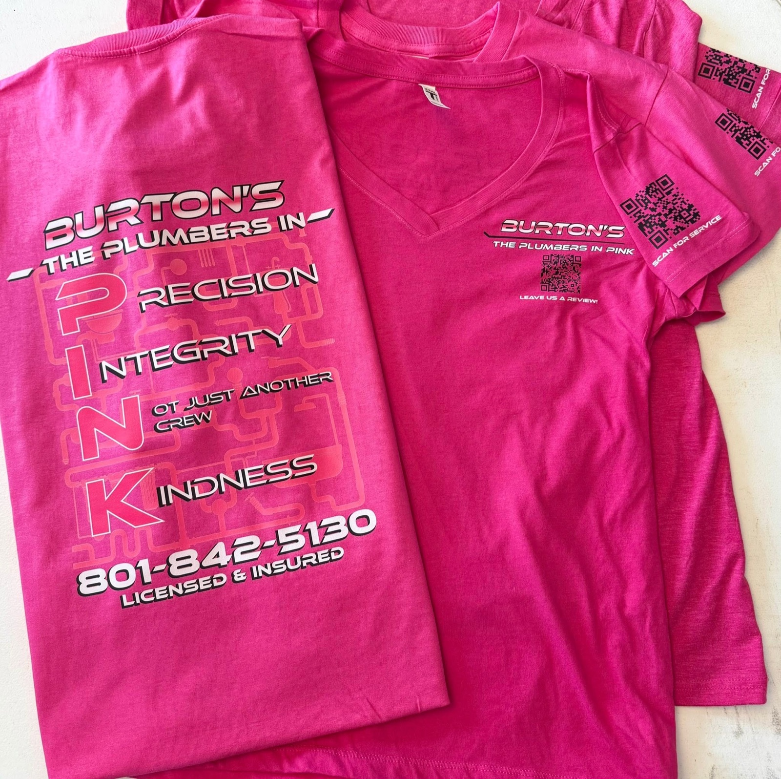 Custom screen printed shirts for Burton's Plumbing