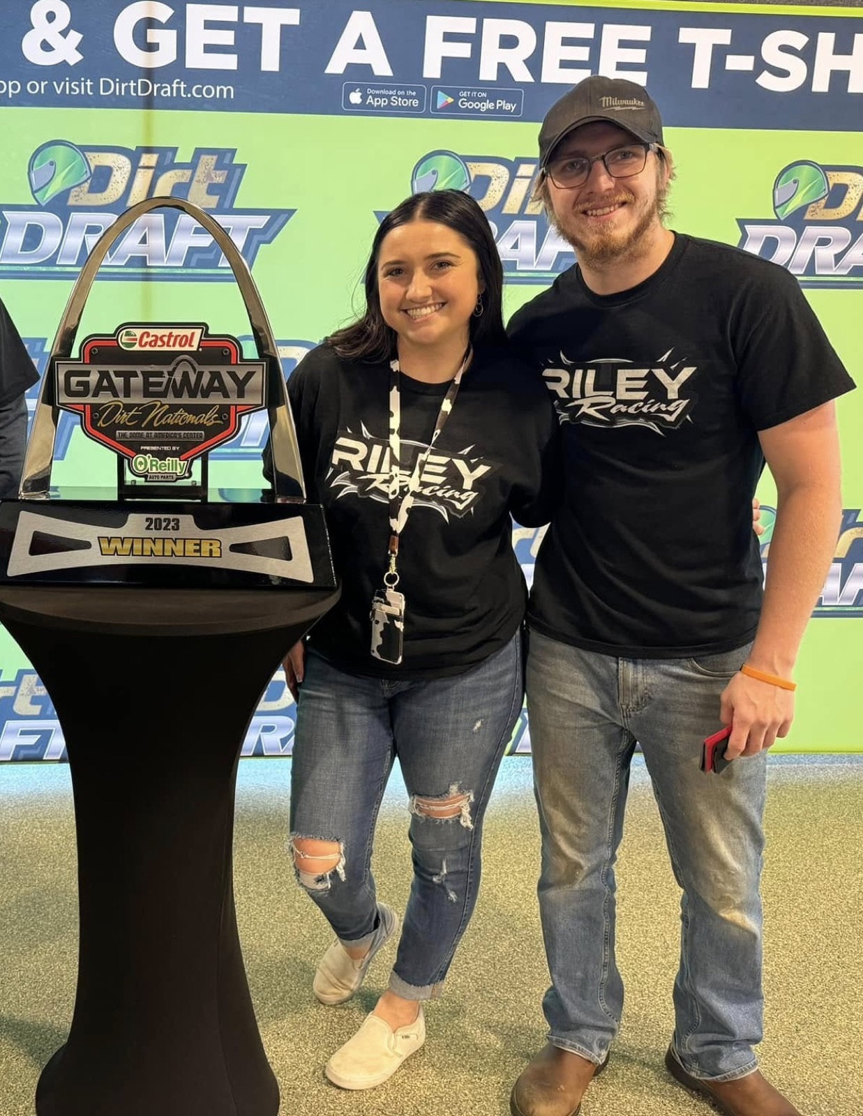 Cody and Aspen Blixt receiving a Dirt Draft award