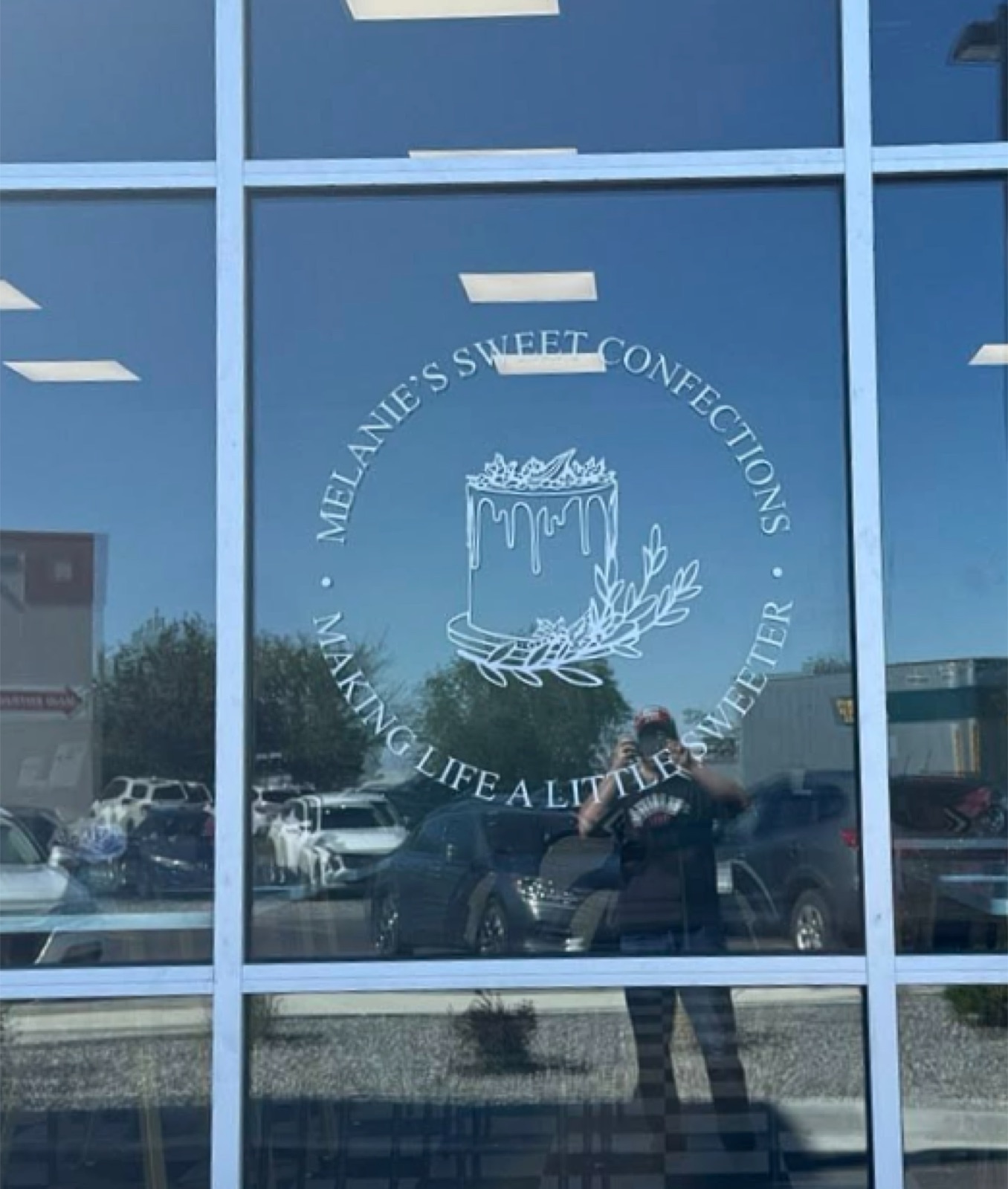 Melanie's Sweet Confections — Etched-style window logo, by Quick Time Designs, Tooele Utah