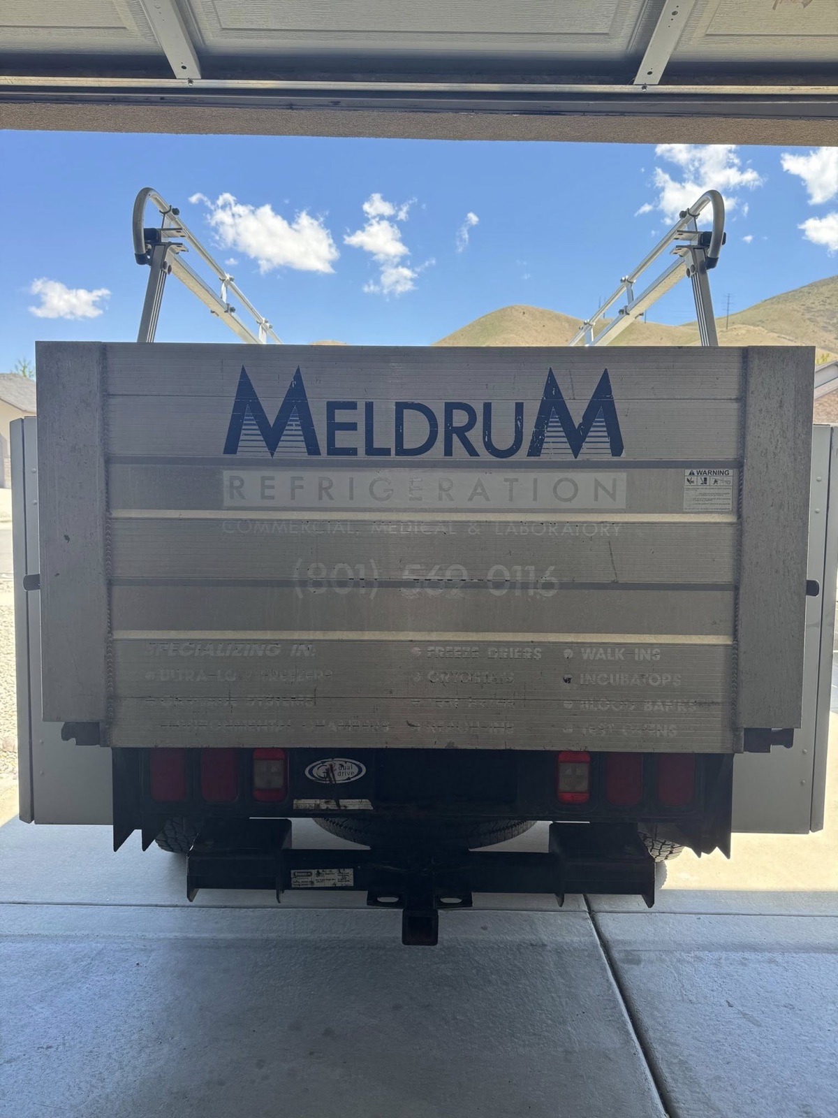 Meldrum — box truck — Rear box lettering, by Quick Time Designs, Tooele Utah