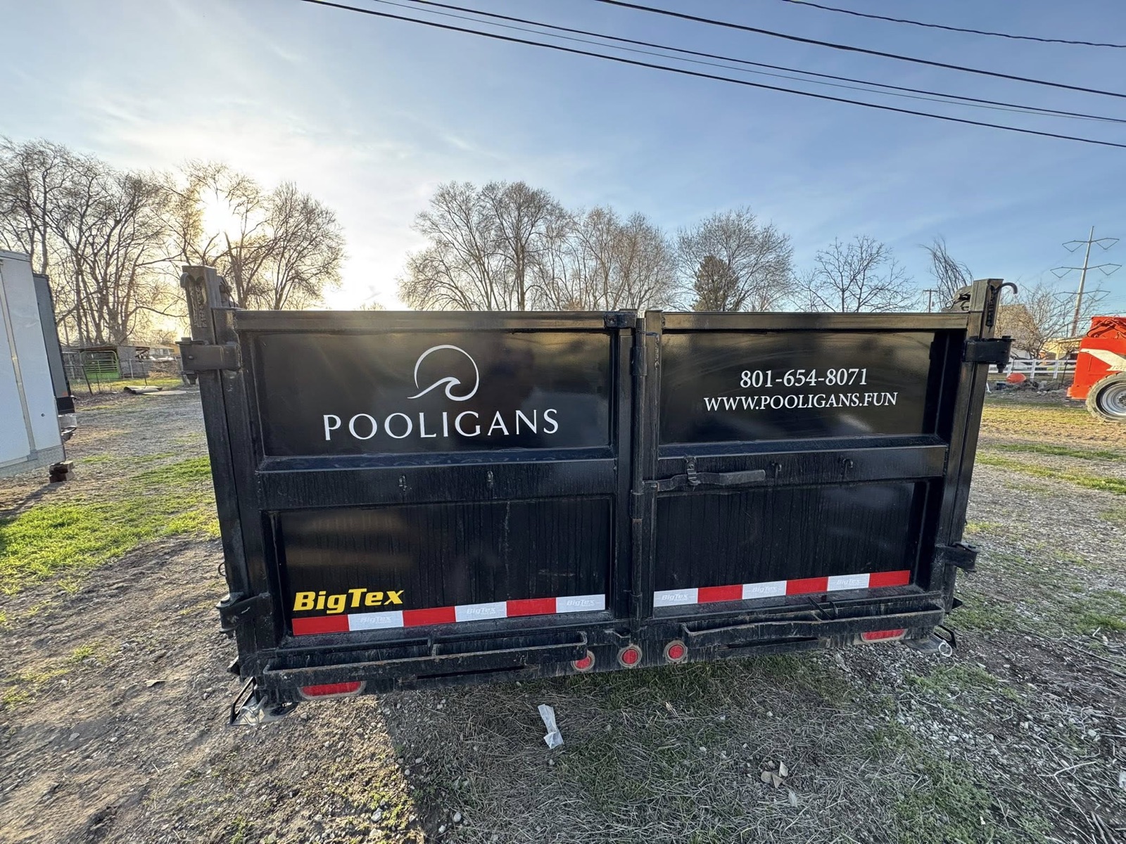 BigTex dump trailer — Lettering + web + phone, by Quick Time Designs, Tooele Utah